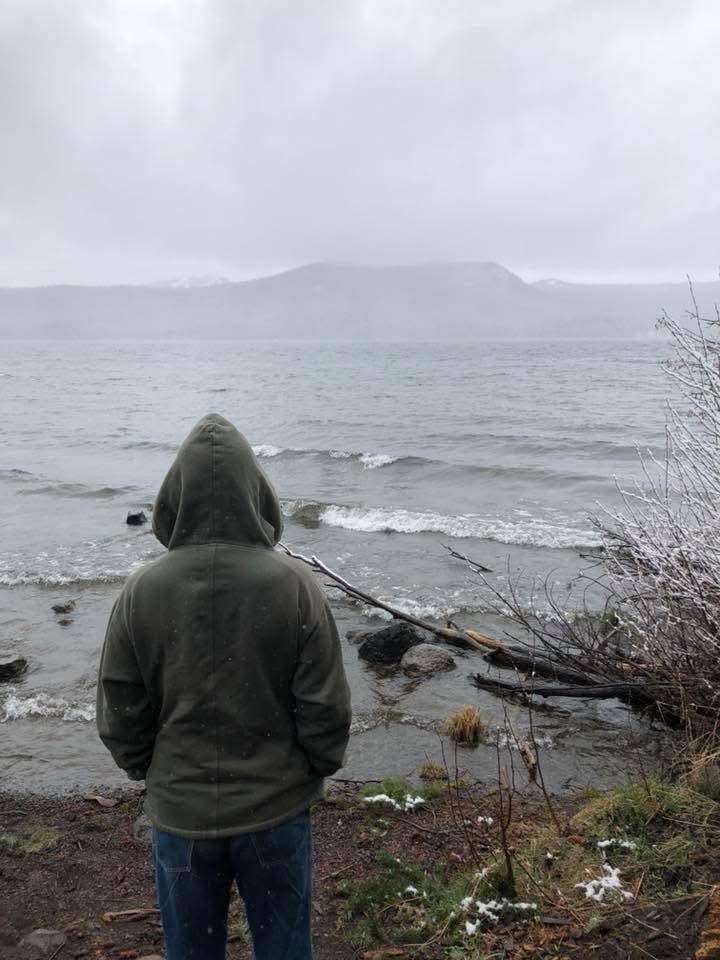 Person walking along a beach with a dog
